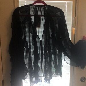 ZARA NWT Black Ruffle Partywear Polyester Shirt Transparent L